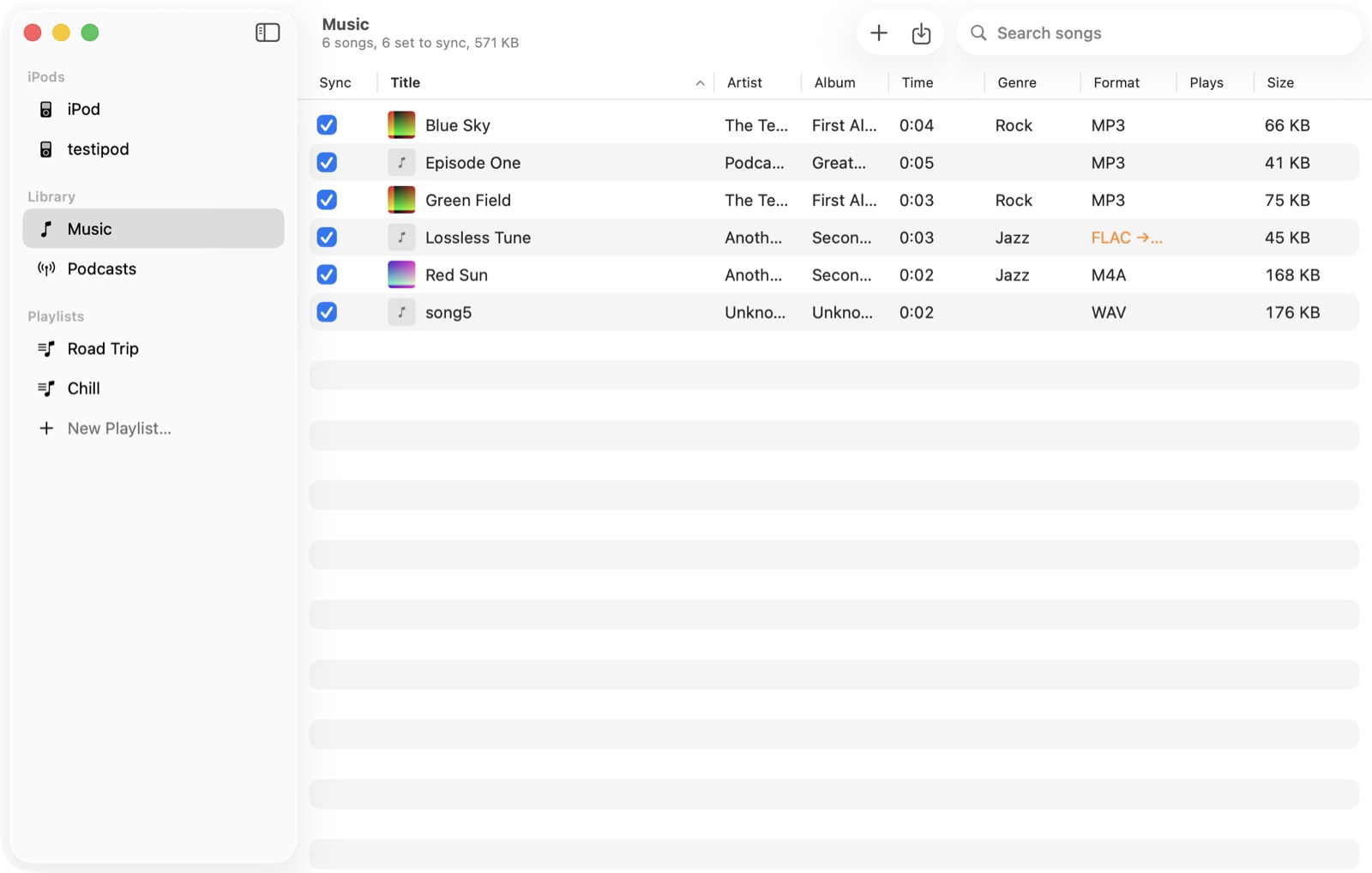 The Music view in iPod Pro Max